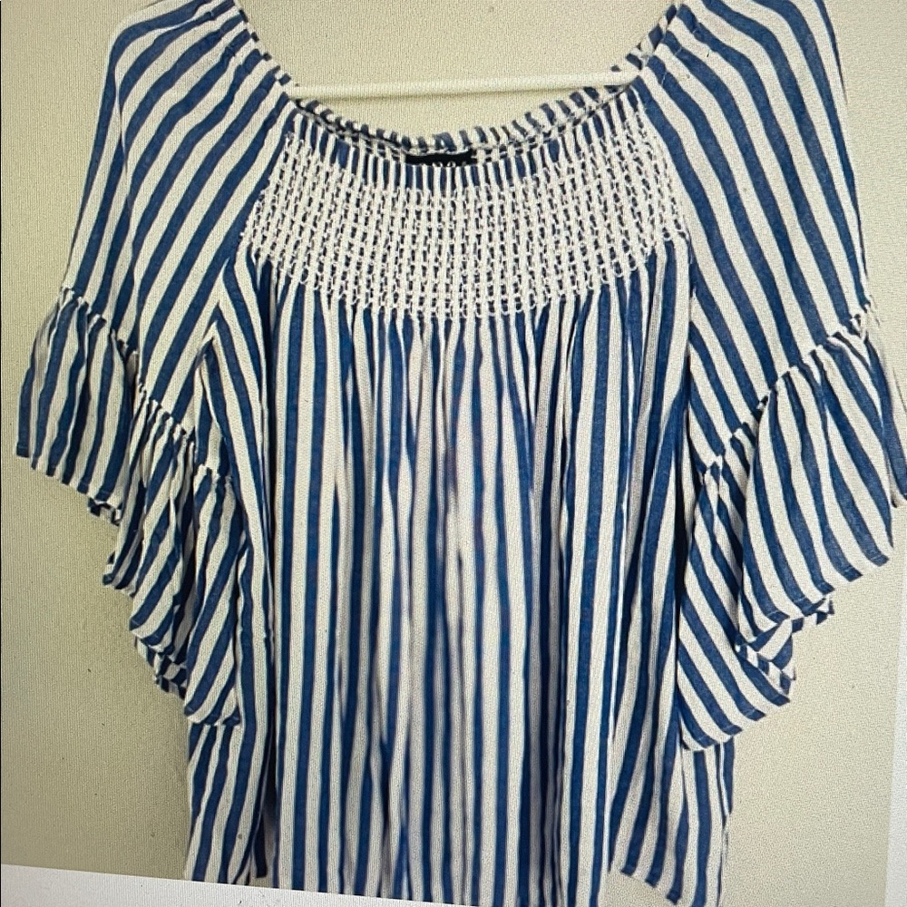 a.n.a. Blue White Stripe Oversized Bell Sleeve Top XL